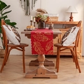 Runner da tavola rosso con piume dorate e bordo ondulato per una decorazione elegante - 30*90cm / Rosso