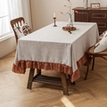 Tovaglia in cotone e lino grigio chiaro con eleganti bordi a volant terracotta - 140*100cm / Grigio Caffè