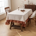 Tovaglia in lino bianco crema con bordi a balze rosso ruggine per tavolo da pranzo - 140x100CM / Beige (Volant Caramello)
