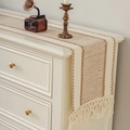 Woven tassel table runner in beige and light brown with elegant handmade fringe detail - 30x50cm / Khaki & Beige