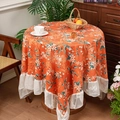 French style orange floral round tablecloth with white lace edges for dining decor - 60*60cm / Warm Orange