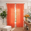Vibrant orange ruffled blackout curtains in a cozy sunlit living room setting - 100*130cm / Orange