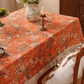 Floral orange tablecloth with white lace trim and vintage style for home dining decor - 60*60cm / Warm Orange