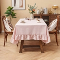 Pink linen rectangle tablecloth with elegant ruffled edges for modern home decor - 140*100cm / Pink