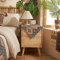 Tovaglia in stile bohémien con motivo floreale arancione e bordi con nappe - 140*260cm / Fiore a Rombi Blu Navy