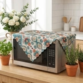 Copertura antipolvere floreale bohémien per microonde con bordi a conchiglia e trama in lino - 140*260cm / Beige Floreale Rombo
