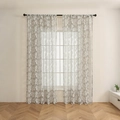 White floral lace sheer curtains with elegant leaf embroidery in a rod pocket style - 100*200cm / Grey Floral