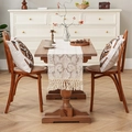 Elegante camino de mesa de encaje crema con diseño floral y flecos para mesa de comedor - 30*45cm / Beige