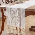 Runner da tavola in pizzo bianco con motivi a pavone e decorazione con frange fatte a mano - 30x45cm / Bianco