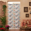 Ethnic bohemian door curtain with blue and orange mandala patterns for home partition - 100*200cm / Multicolor Floral Grid