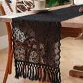Elegante runner da tavola in pizzo nero con ricami floreali e lunghe nappe sfrangiate - 35*45cm / Nero