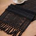 Elegant black lace table runner with vintage floral jacquard and delicate fringe tassels - XS / Black
