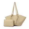 Vista detallada del juego de bolsos beige 2 en 1 con bolso interior y correa con nudo - Caqui