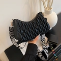 Chic black pleated hobo bag with wide geometric print strap and matching coin purse - Black