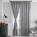 Grey American style kitchen curtains with pom-pom trim and linen texture set of two - 100*130cm / Gray