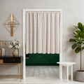 Beige lace half curtain with leaf jacquard pattern and scalloped hem for doorways - 100x140cm / Leaf