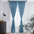 Fog blue cotton linen curtains with pom-pom trim and tassel tiebacks in a modern room - 100*130cm / Sky Blue