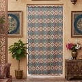 Ethnic bohemian door curtain with midnight blue and ochre geometric floral patterns - 100*200cm / Navy Blue Rhombic Flower