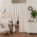 French cream style cream lace door curtain with floral embroidery and scalloped edges - 100x140cm / Floral - Beige