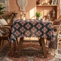 Nappe bohème ethnique vert foncé avec motifs de losanges et bords festonnés - 60*60cm / Géométrique Vert Foncé (Bord Festonné)