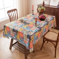 Mantel étnico bohemio con motivos geométricos en naranja y azul para mesa comedor - Pintado Borde Ondulado / 60*60cm