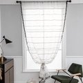 White roman tie-up curtain with colorful pom-poms and black tassel edge decoration - 100cm Wide * 200cm High / Colorful Striped Sheer