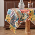 Rond boho patchwork tafelkleed met bloemmotieven en geschulpte golvende randen - 60*60cm / Geschilderde Geometrische Bloem