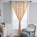 Bohemian cotton linen curtain with geometric patterns and fringe for windows and doors - 150cm Wide * 180cm High / Multi-color Circles