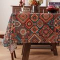 Bohemian tablecloth with colorful geometric patterns and scalloped wavy edges - 140*260cm / Ethnic Diamond Scalloped