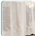Close-up of white lace curtain showing floral embroidery and scalloped edges - 60cmx150cm / White