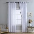 Weißer halbtransparenter Vorhang mit schwarzen Quasten und Ösen für das Wohnzimmer - 100cmx130cm / Weiß