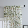 Floral print semi-sheer linen curtain with green and orange patterns on cream fabric - 100x130 / White Pear Flower Sheer