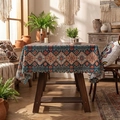 Böhmische Tischdecke mit Mandala-Muster und gewelltem Rand auf Holztisch-Oberfläche - 140*260cm / Marineblau Rautengitter Wellenkante