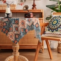 Boheems tafelkleed met mandala-print en golfde rand in vintage blauw en oranje - 60*60cm / Marineblauw Ruitvormige Bloem