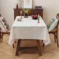 Elegant rectangle cream white tablecloth with floral jacquard and scalloped lace edges - 60*60cm / Off-White Paisley Embossed