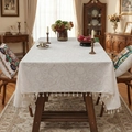 Rechthoekig crème paisley jacquard tafelkleed met elegante witte franje kwastjes decor - Paisley Kwastjes / 60*60cm