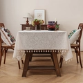 Elegant beige paisley floral embossed tablecloth with cream fringe tassel edges - 60*60cm / Beige Paisley Tassel