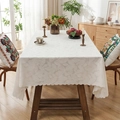 Wit tafelkleed met bladstructuur jacquard en elegante schulpranden voor de eettafel - 60*60cm / Blad Reliëf