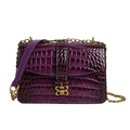 Elegant purple crocodile pattern crossbody bag with golden butterfly buckle and chain strap - Purple