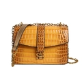 Fashionable bright yellow crocodile texture crossbody bag with gold chain and bow buckle - Yellow