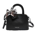 Black litchi pattern leather bucket bag with silk scarf and detachable strap - Black