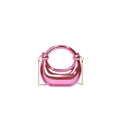 Bolso de media luna rosa metalizado con cadena dorada y asa circular para fiestas de gala - Rosa Púrpura