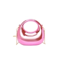 Mini bolso rosa brillante con asa circular y cadena dorada de estilo minimalista - Rosa Púrpura