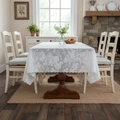 Vintage white lace tablecloth with floral patterns on a rectangular wooden table - 60*60cm / White Leaf Floral Embossed
