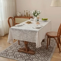 White floral lace tablecloth with elegant scalloped edges for rectangular dining tables - 60*60cm / American Leaf Flower - Off-White