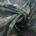 Dark grey semi-sheer floral cotton linen curtain fabric with realistic green leaf prints - 100x130 / Black Pear Flower Sheer