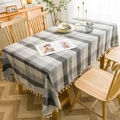 Nordic gray checkered waterproof tablecloth with elegant white tassels for dining tables - 140x180cm / Gray