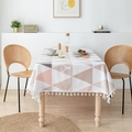 Nappe en PVC géométrique rose et gris avec motif d'élan et bordure à pompons blancs - 140cmx180cm / Rose