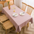 Dusty rose linen tablecloth with elegant cream tassels for rectangle dining tables - Solid Color Cotton Linen Pink / 132*220