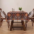 Bohemian mandala rectangular tablecloth with orange patterns and white fringe tassels - Blue Sun Pattern with Tassels